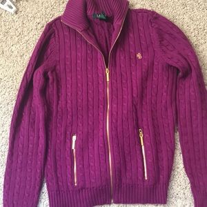 NWOT RALPH LAUREN Magenta, zip-up sweater